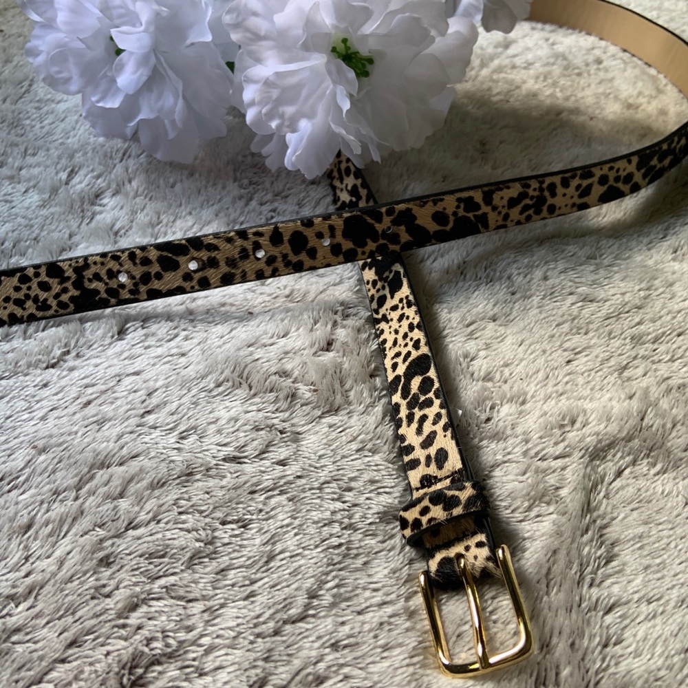 Banana Republic Leopard Print Gold Buckle Skinny Belt
